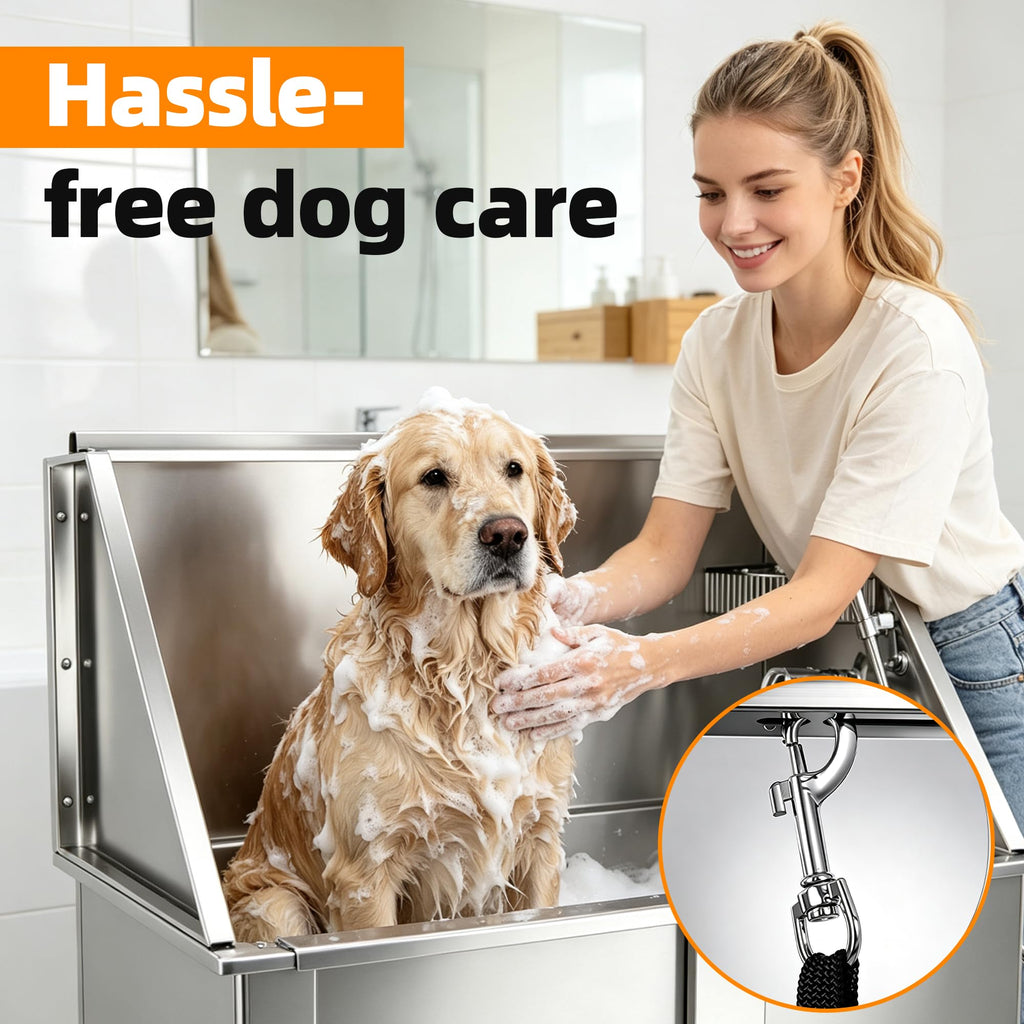 304 Stainless Steel Dog Washing Station with Stairs and 2 Drawers U319606