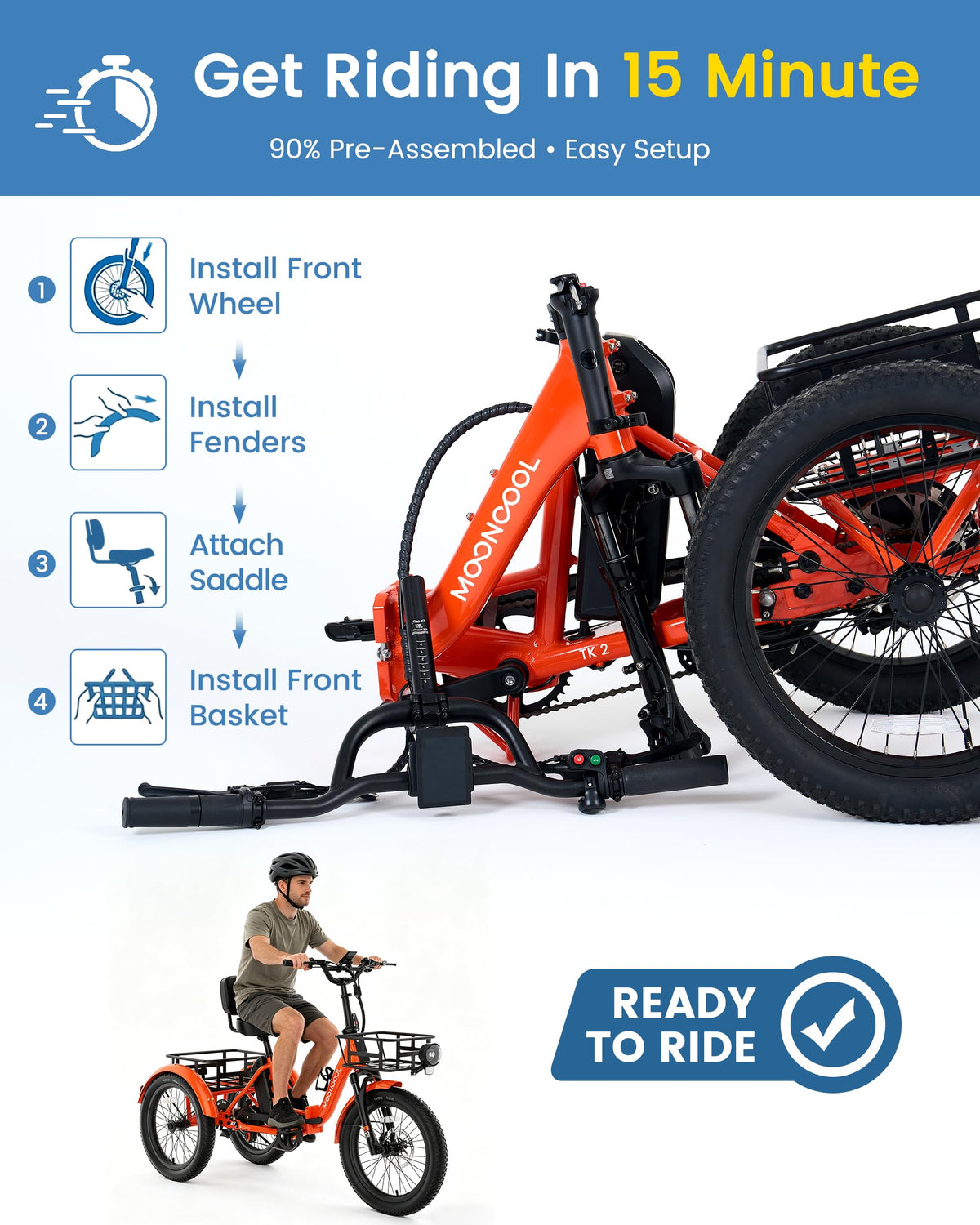 Electric Trike for Adults, 500W 20" Fat Tire Folding Tricycle J12444