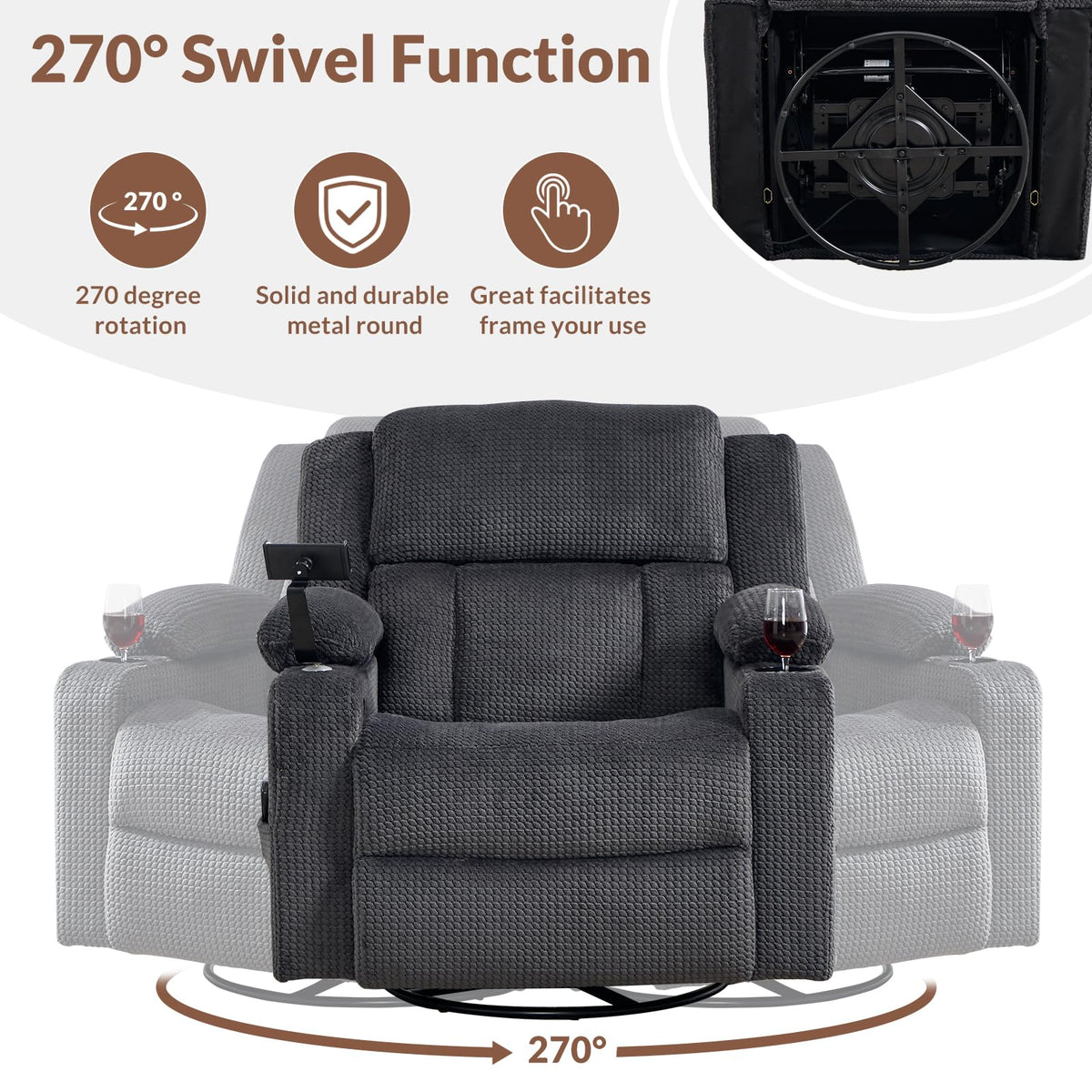 Oversized Power Recliner Chair with Massage and Heat, Grey H611