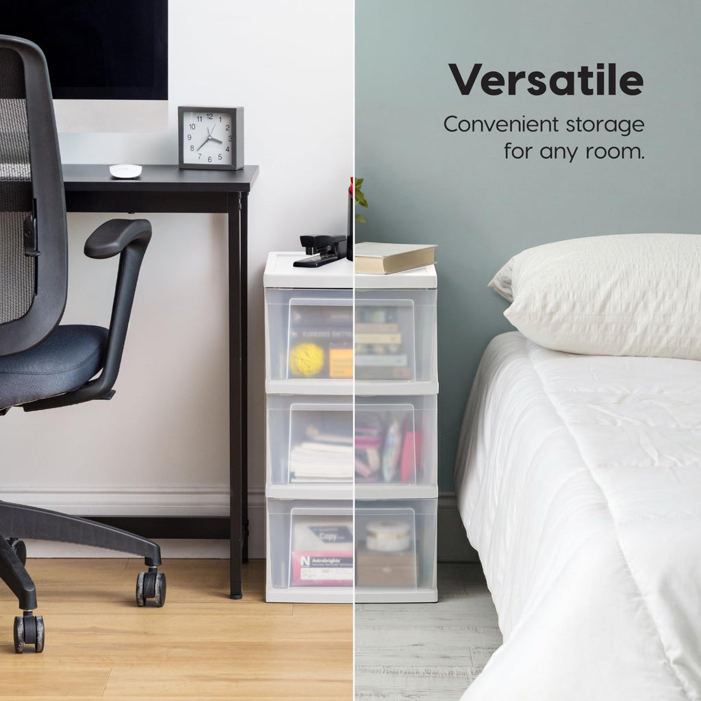 3 Drawer Slim Narrow Storage Organizer 2-Pack White Clear X479527