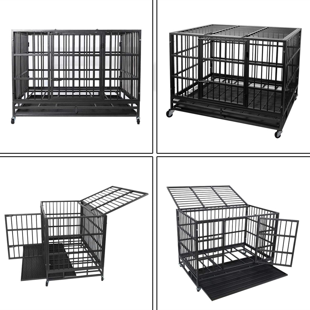 Heavy Duty 4 Wheels Double Door Metal Dog Crate 48 Inch E426