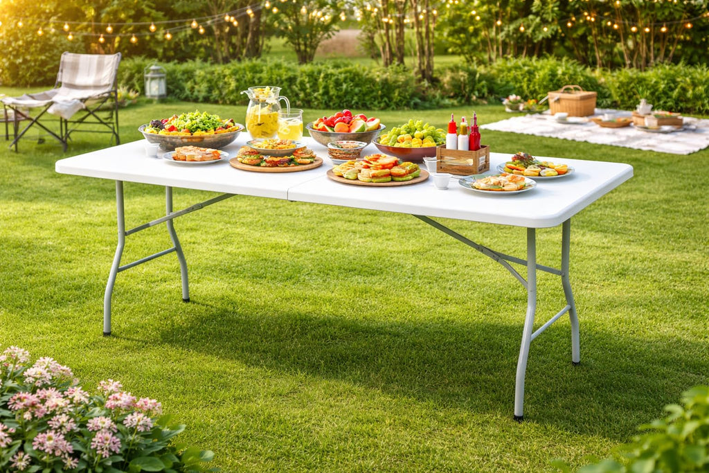 6FT Plastic Folding Table with Lock and Handle B676437
