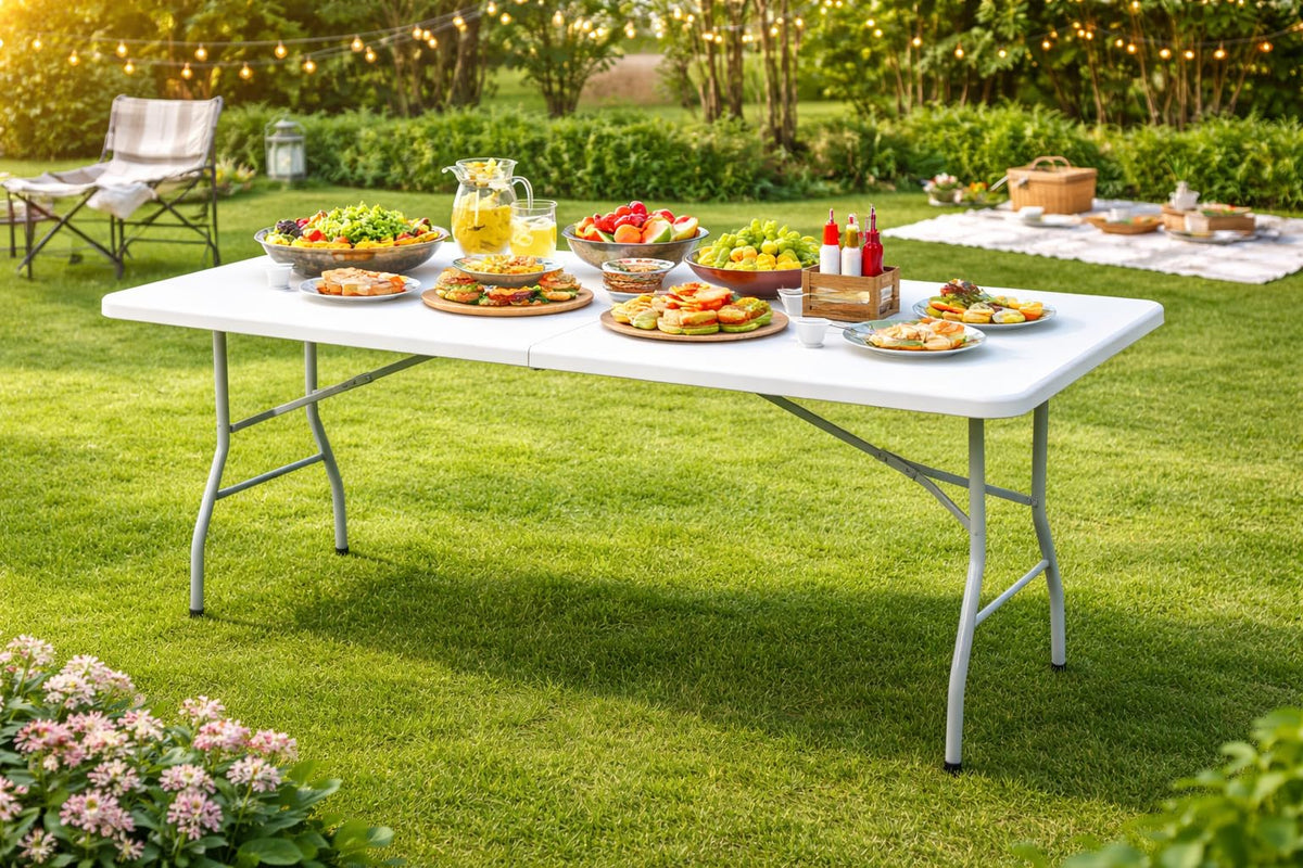 6FT Plastic Folding Table with Lock and Handle B676437