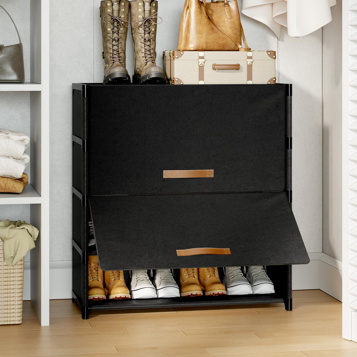 Black 5 Tier Shoe Cabinet with Door K94201