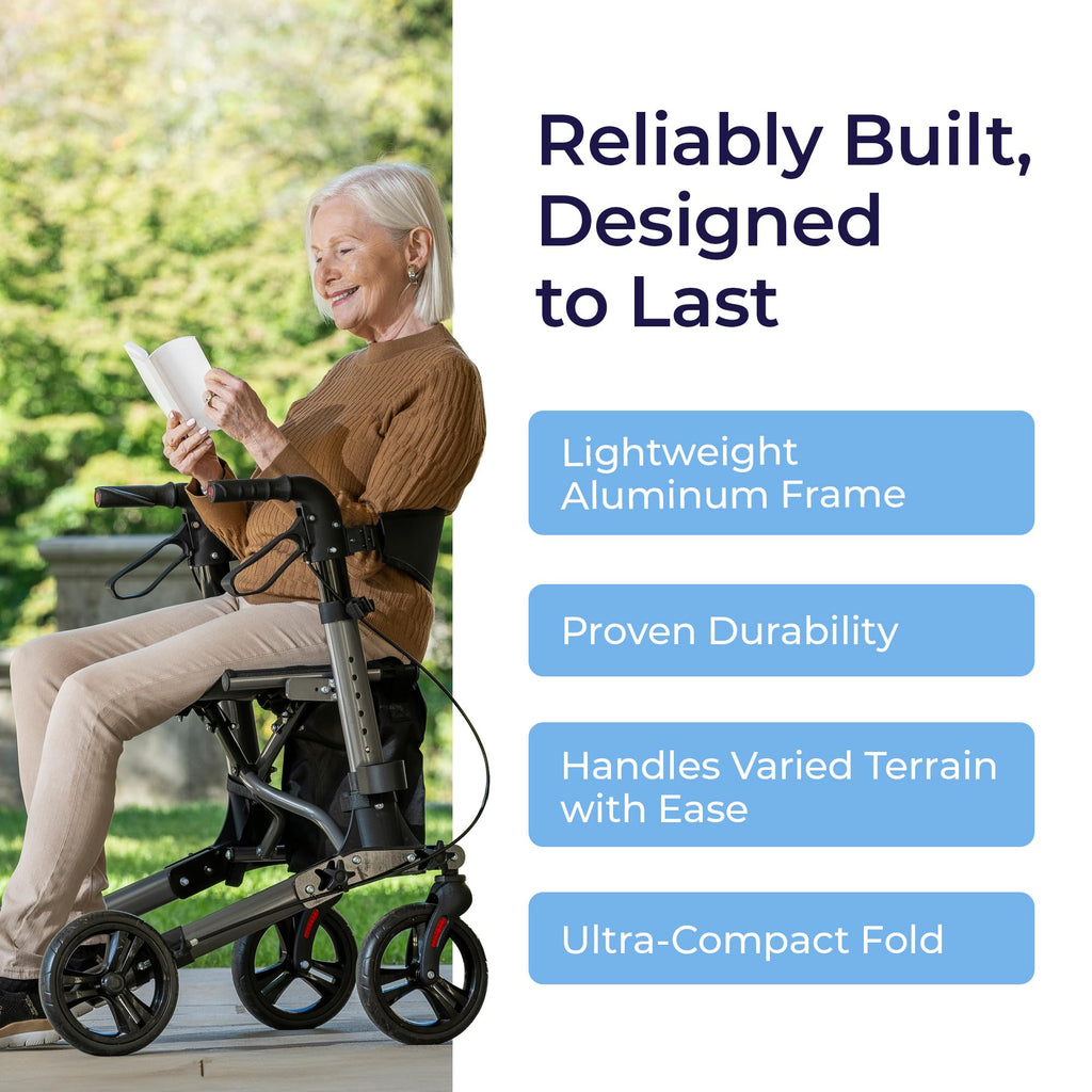 Compact Folding Rollator with Seat and Brakes, 8-Inch Wheels M923
