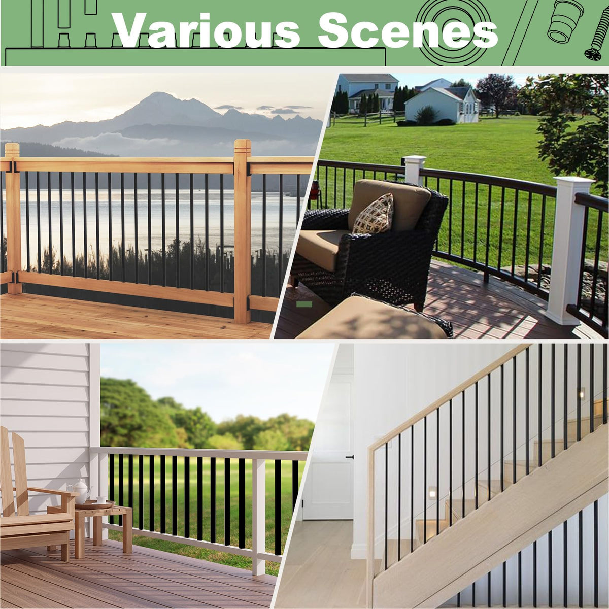 100 Pack 26" Black Aluminum Deck Balusters P137734