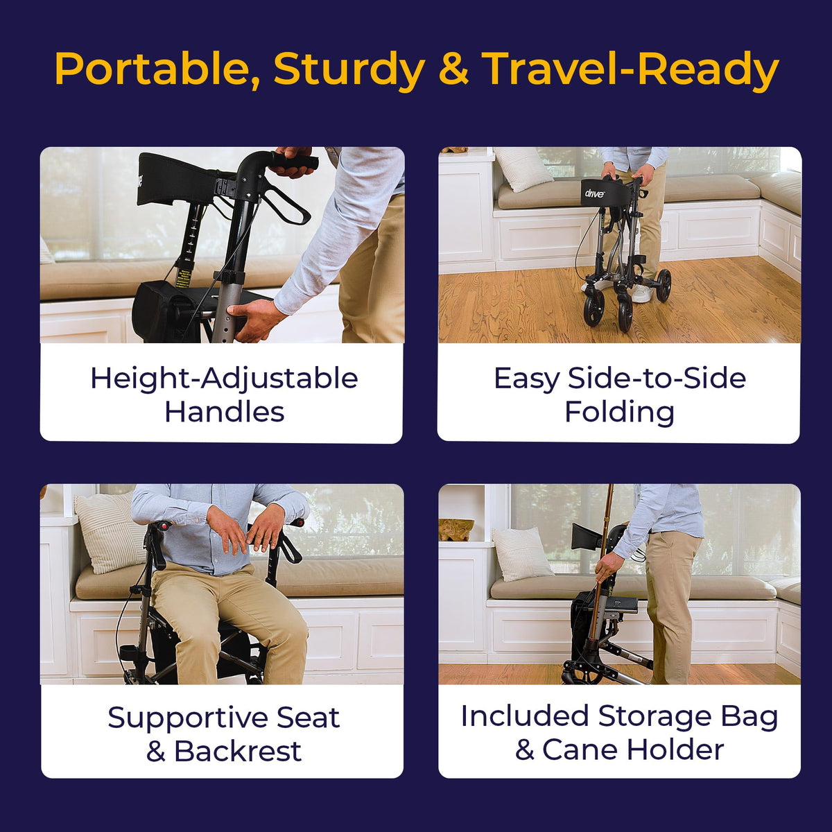 Compact Folding Rollator with Seat and Brakes, 8-Inch Wheels M923