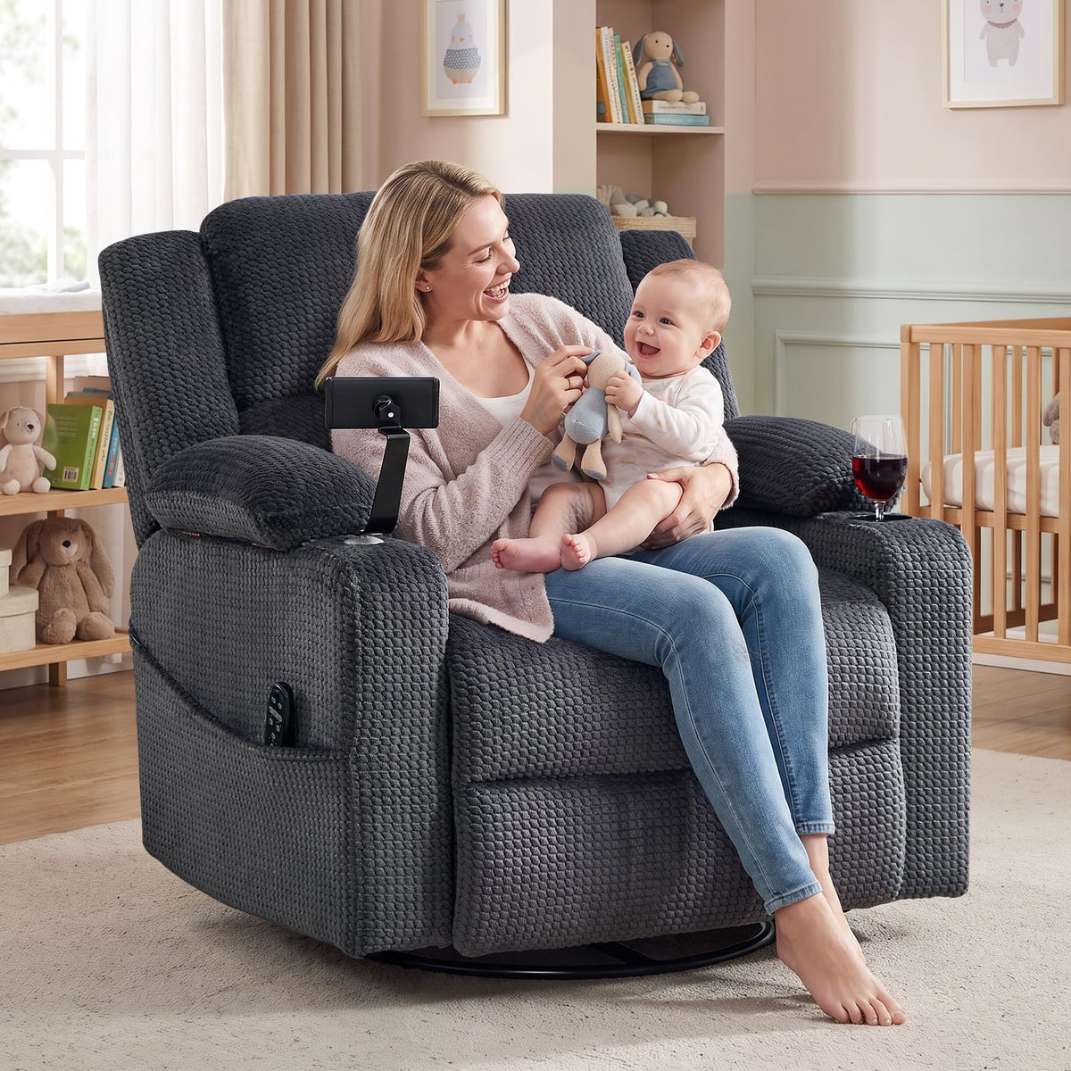 Oversized Power Recliner Chair with Massage and Heat, Grey H611