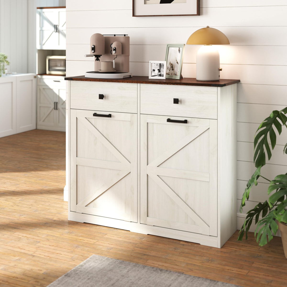20 Gallon Double Tilt Out Kitchen Trash Can with Hideaway Drawer U8456