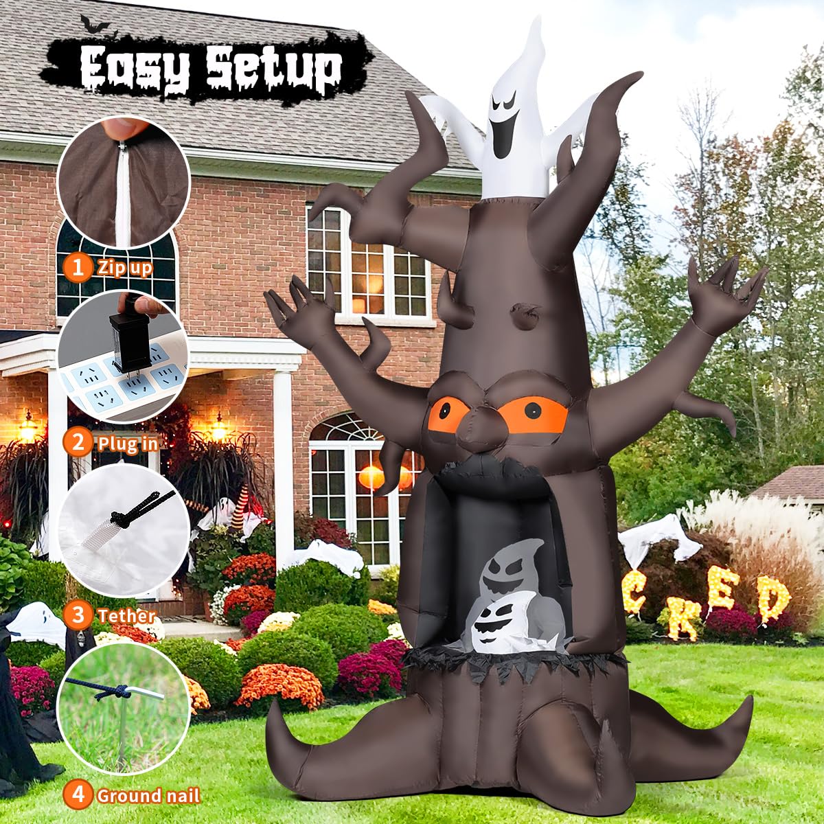 9 Ft Animated Inflatable Dead Tree and White Ghost with Built-In LEDs M6900