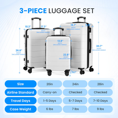 20 Inch White Hardside Carry On Luggage Y734005