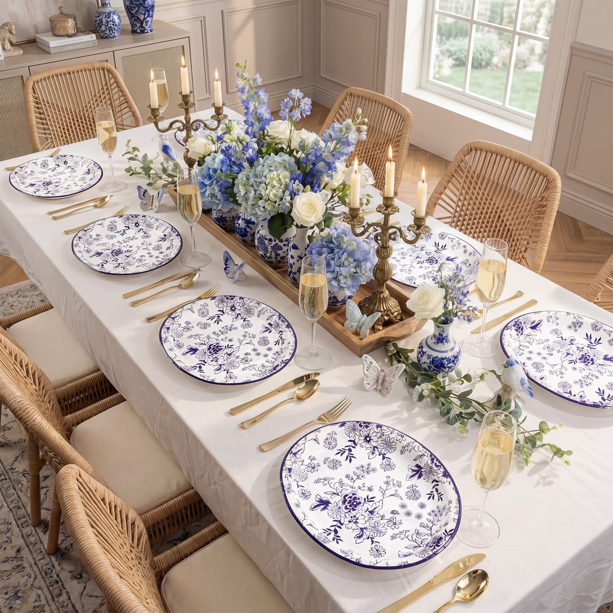 50 Pack Blue Floral Disposable Paper Plates S6070