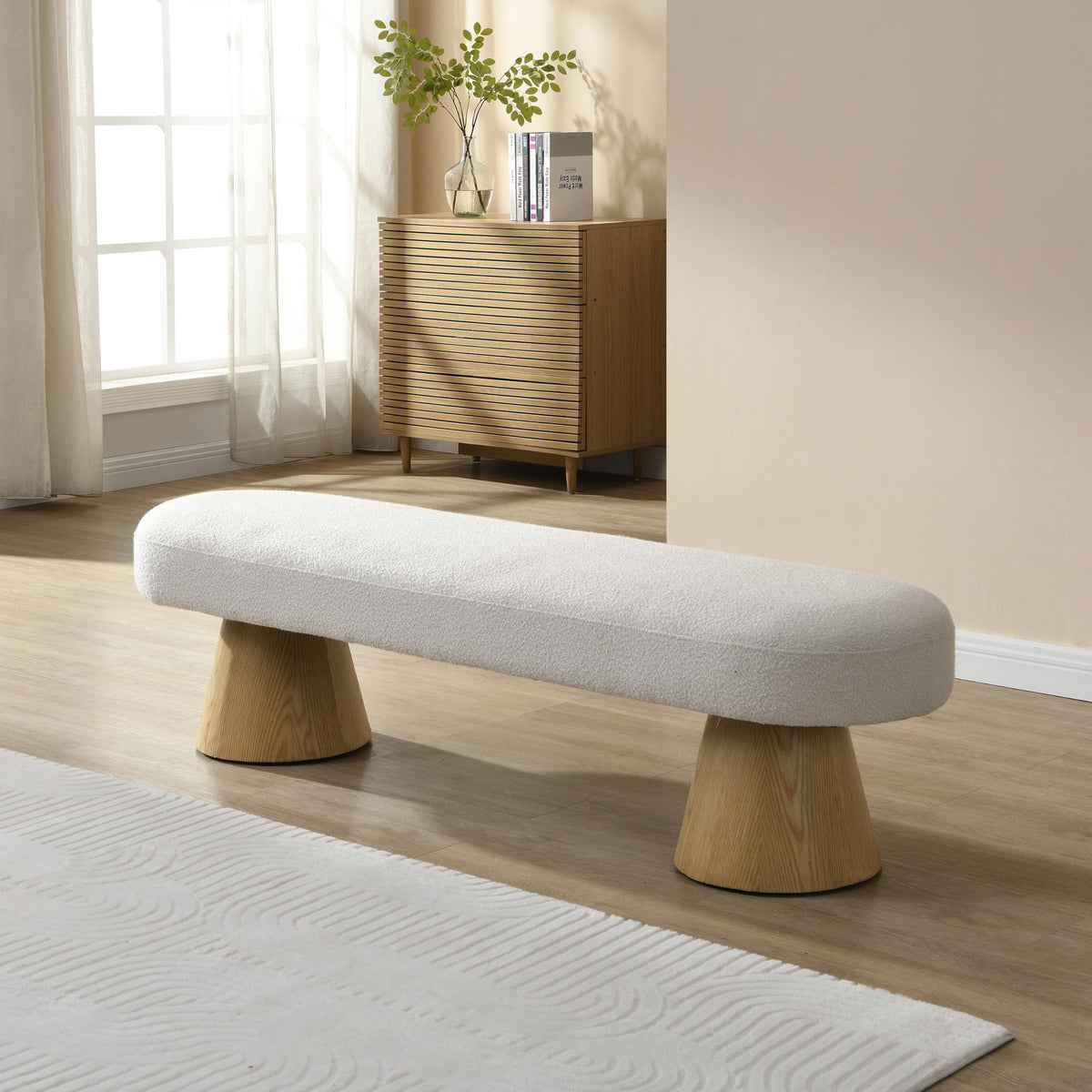 Beige Boucle Oval Dining Bench F3626