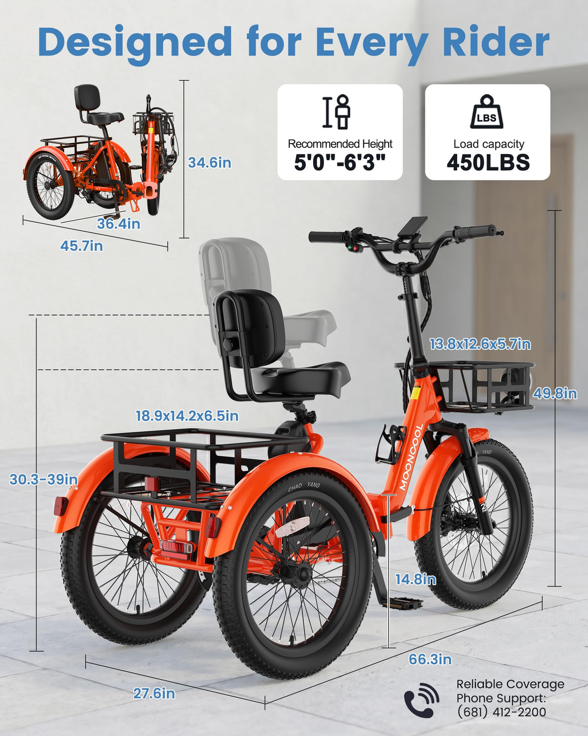 Electric Trike for Adults, 500W 20" Fat Tire Folding Tricycle J12444