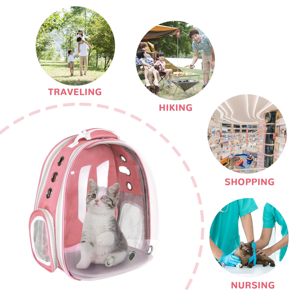 Expandable Pet Backpack Carrier for Under 15 lbs (Pink) Q2281