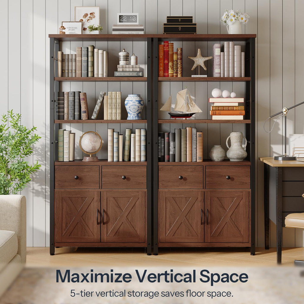 Wooden and Metal Bookshelf with Doors and Drawers E68593