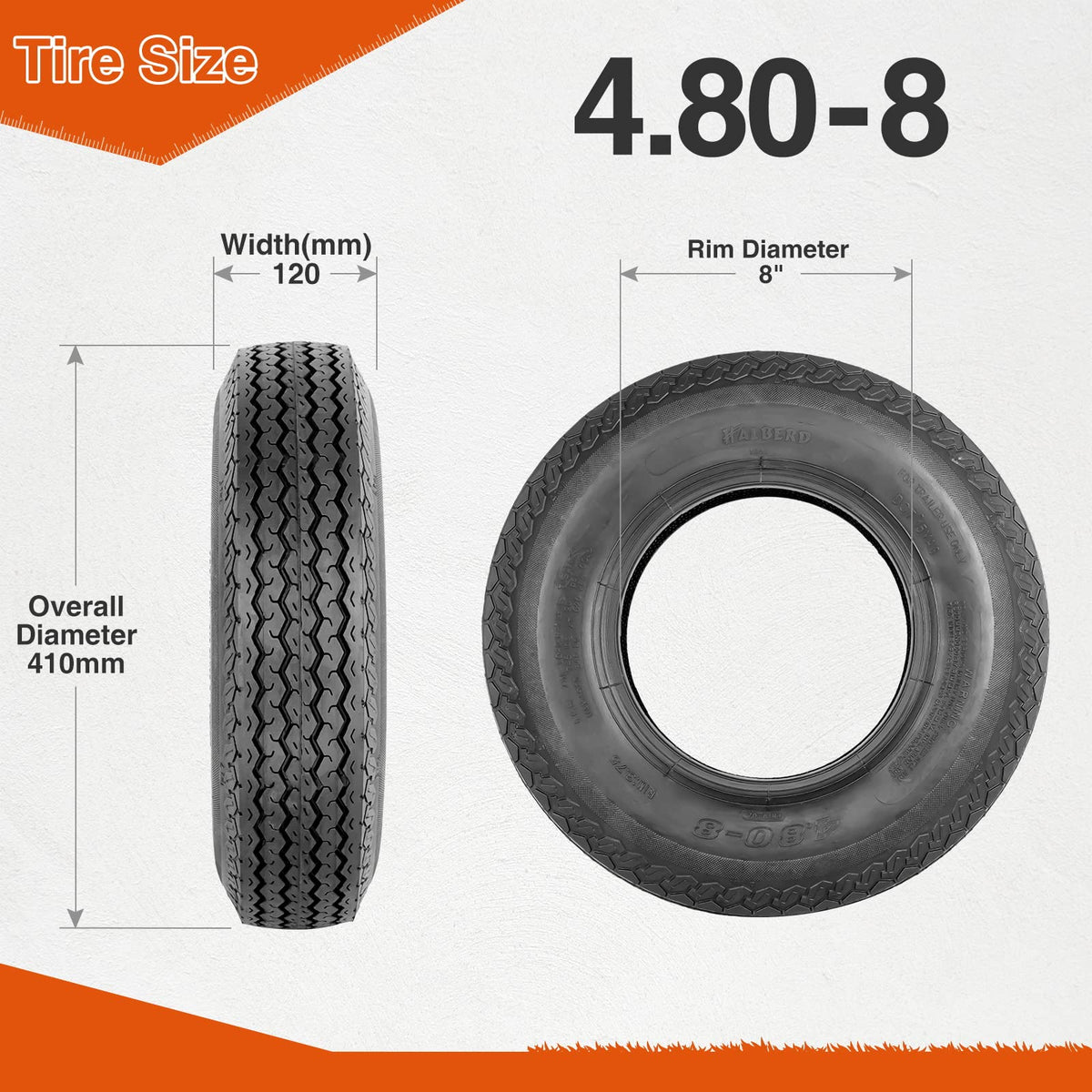4.80-8 Trailer Tires Set of 2 Tubeless U725