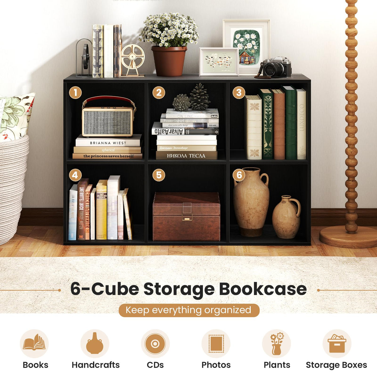 Black 6-Cube 3-Tier Bookcase S58054