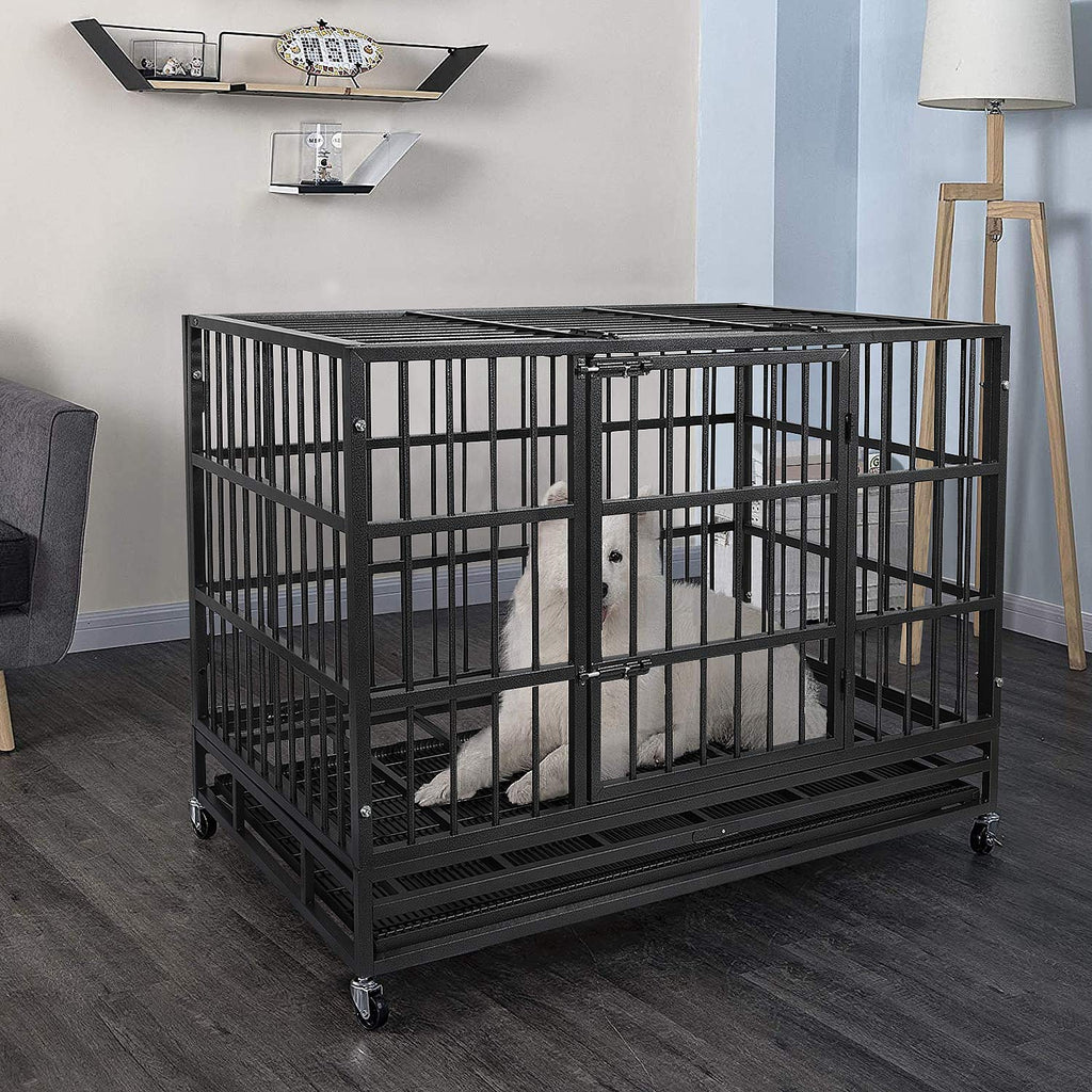 Heavy Duty 4 Wheels Double Door Metal Dog Crate 48 Inch E426