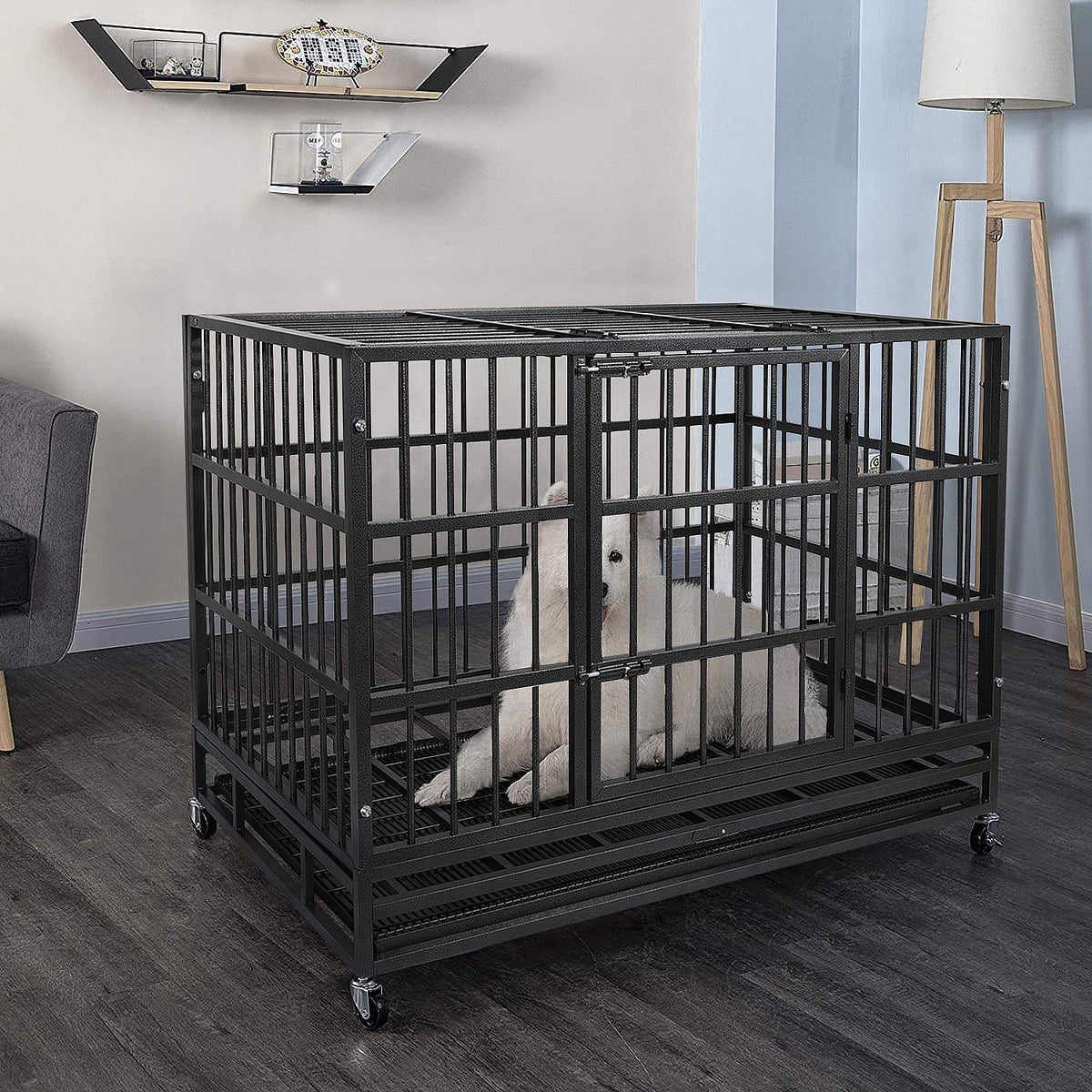 Heavy Duty 4 Wheels Double Door Metal Dog Crate 48 Inch E426