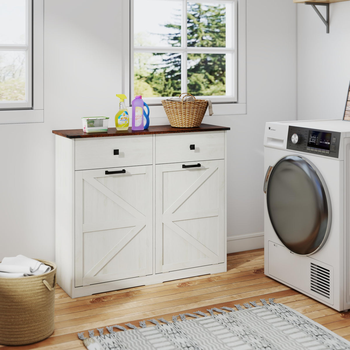 20 Gallon Double Tilt Out Kitchen Trash Can with Hideaway Drawer U8456