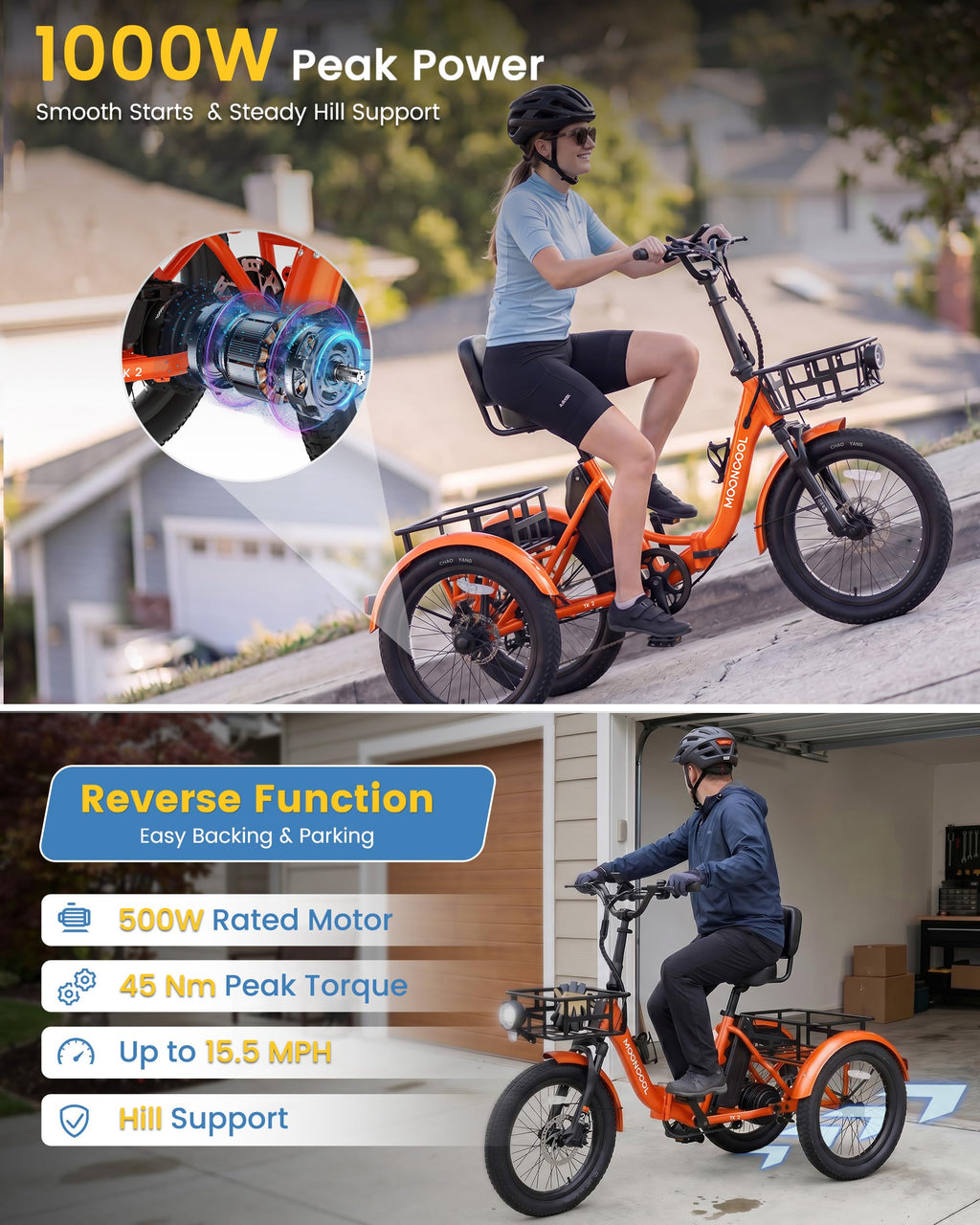 Electric Trike for Adults, 500W 20" Fat Tire Folding Tricycle J12444