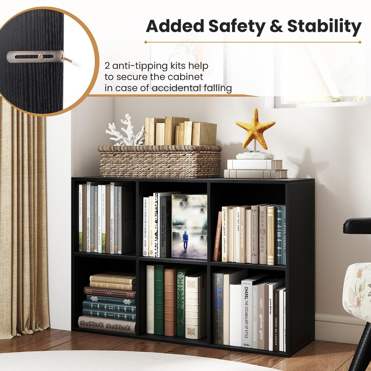 Black 6-Cube 3-Tier Bookcase S58054