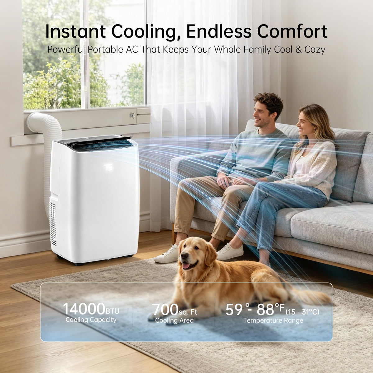14000 BTU 5-in-1 Portable Air Conditioner with Remote Control and Window Kit W18602