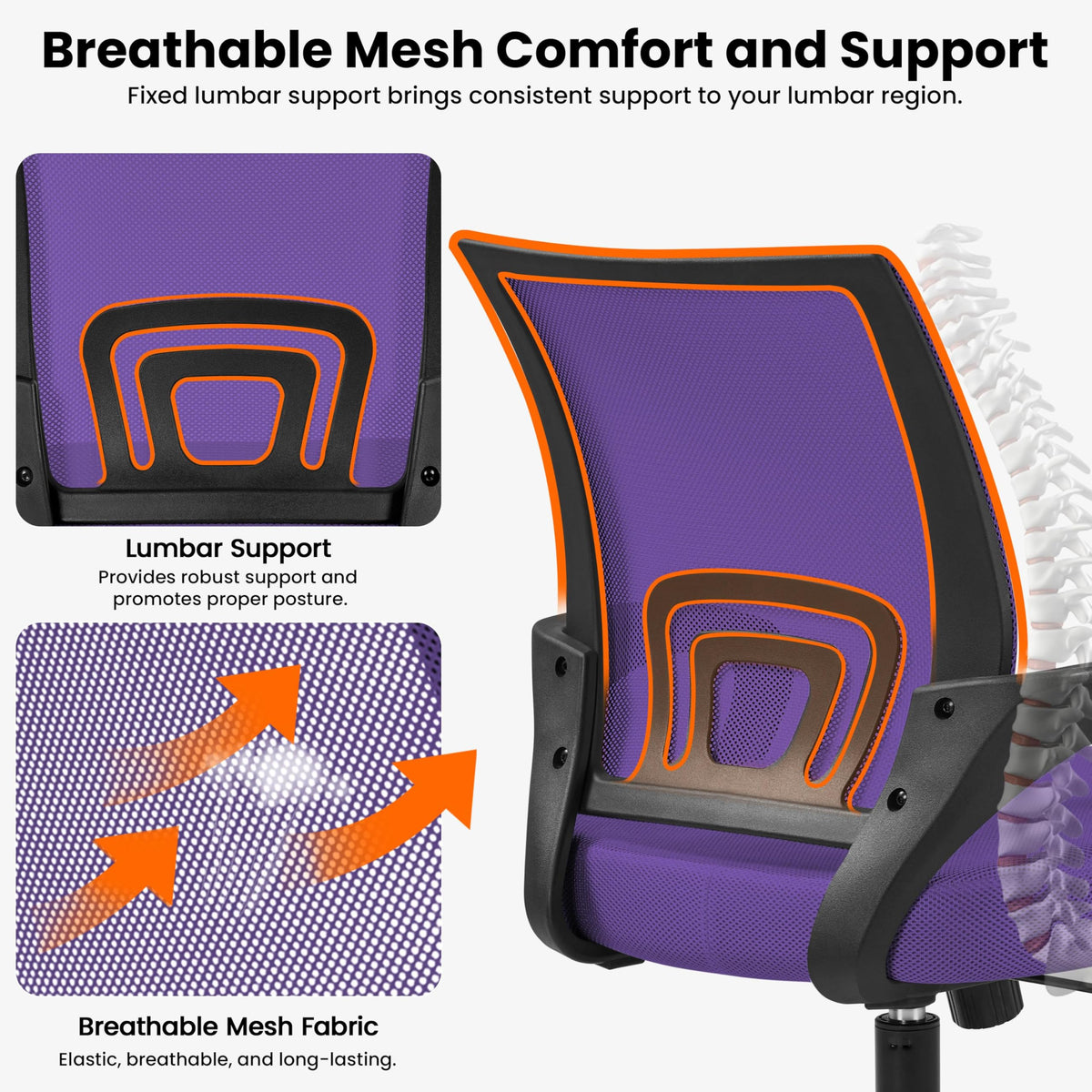 Purple Adjustable Swivel Mesh Office Chair J495448