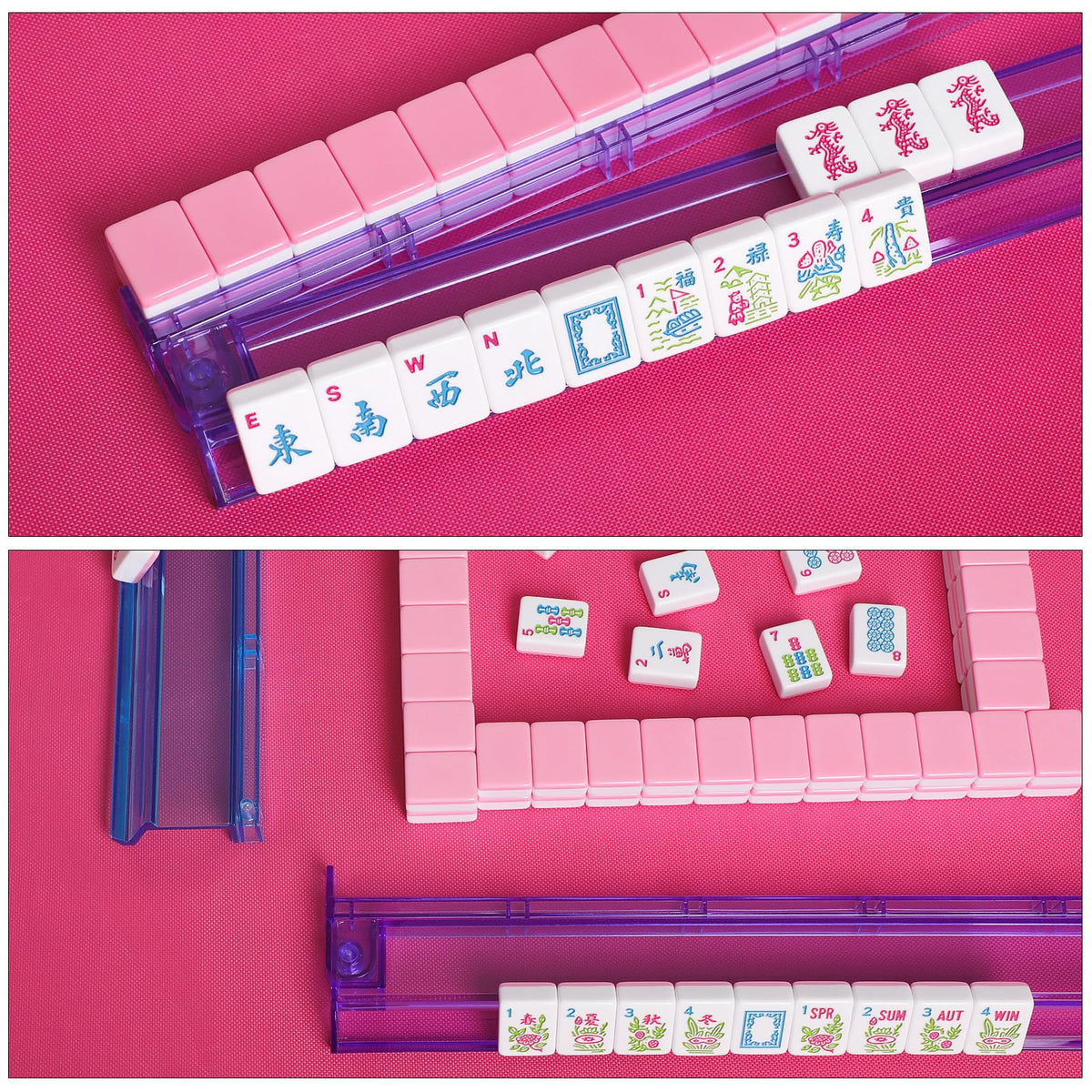 American Mahjong Tile Set, 166 Mahjong Game Set with Pink Color K355807