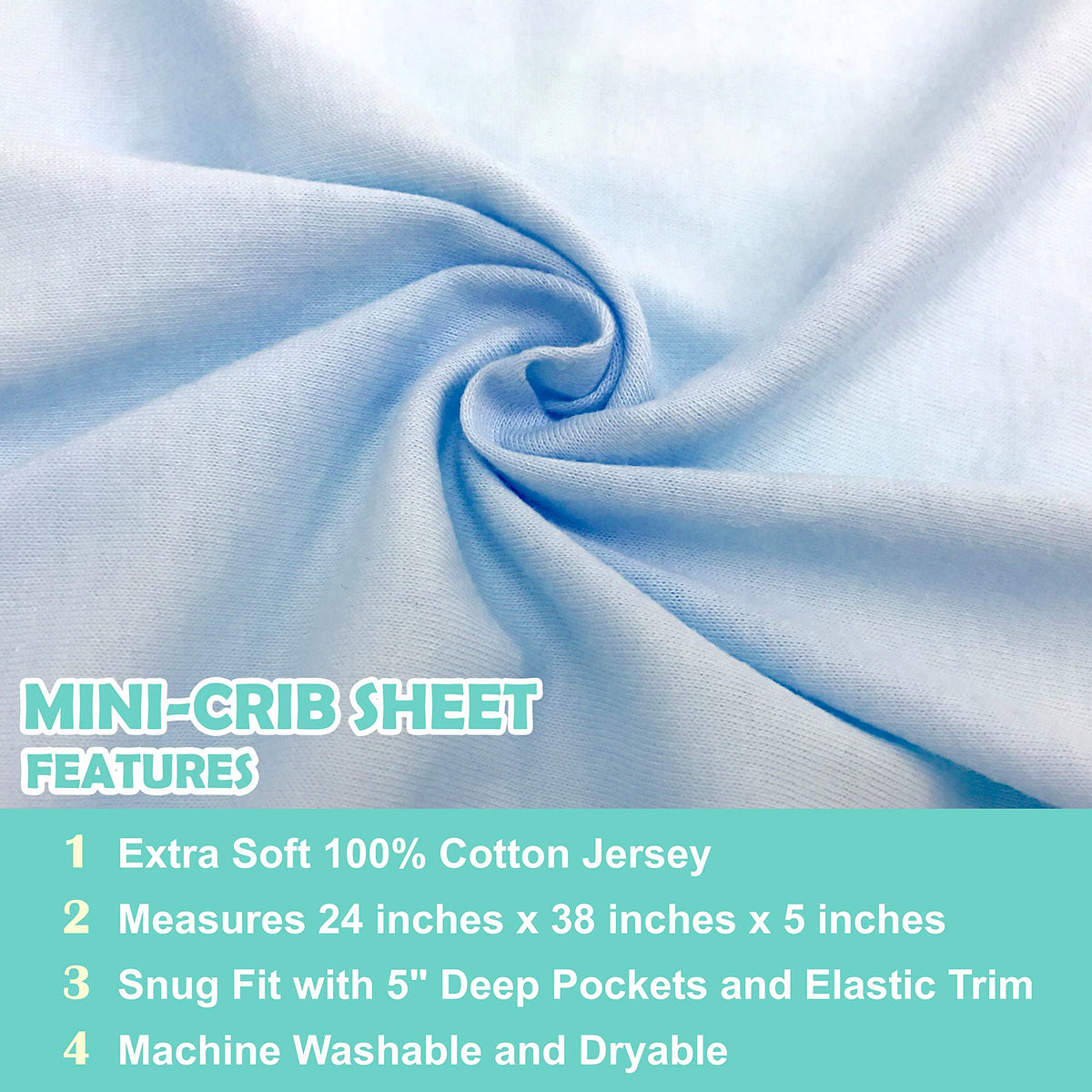 2 Pack Fitted Mini Crib Sheets 38x24" Blue B2157