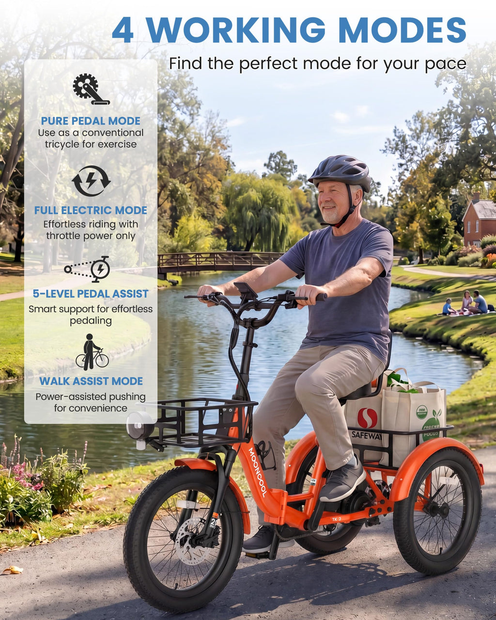 Electric Trike for Adults, 500W 20" Fat Tire Folding Tricycle J12444